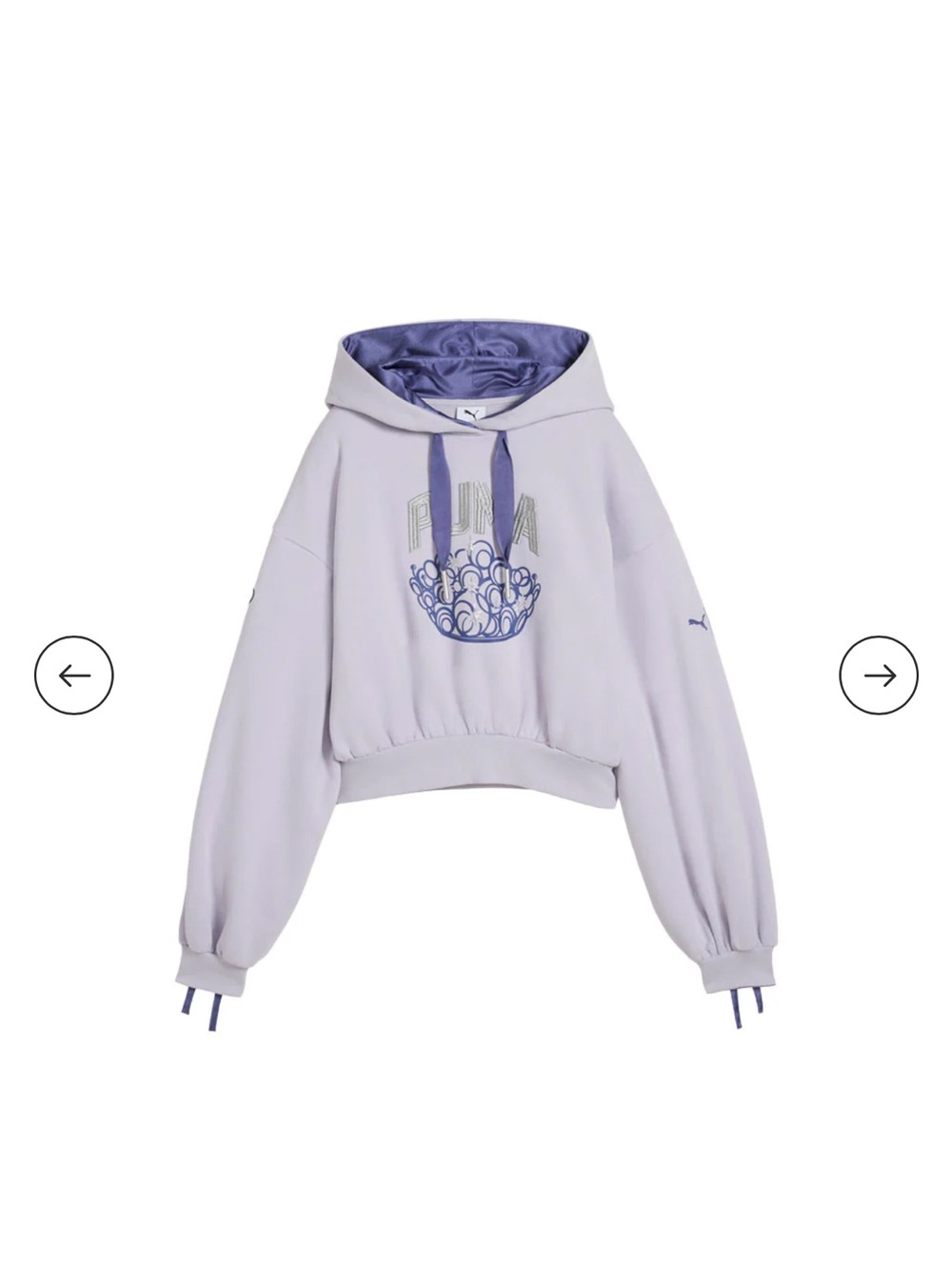 Puma Lavender Relaxed Cropped Pullover Hoodie with Purple Drawstrings Wicked - Picture 2 of 13